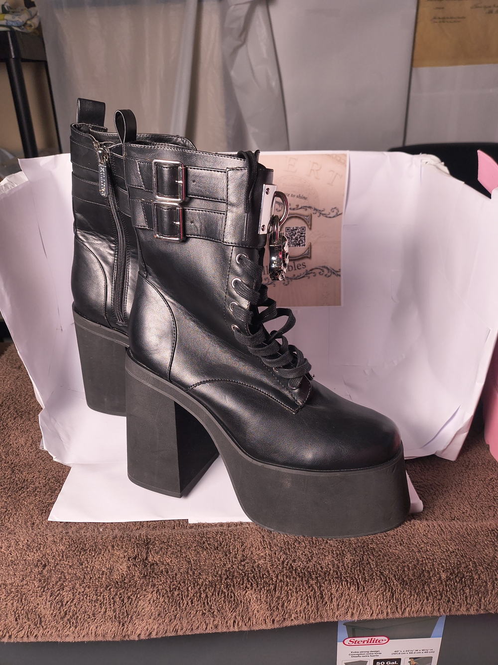 KILLSTAR Lock Me Up Platform Boots US 11 Black Skull Padlock Goth Punk